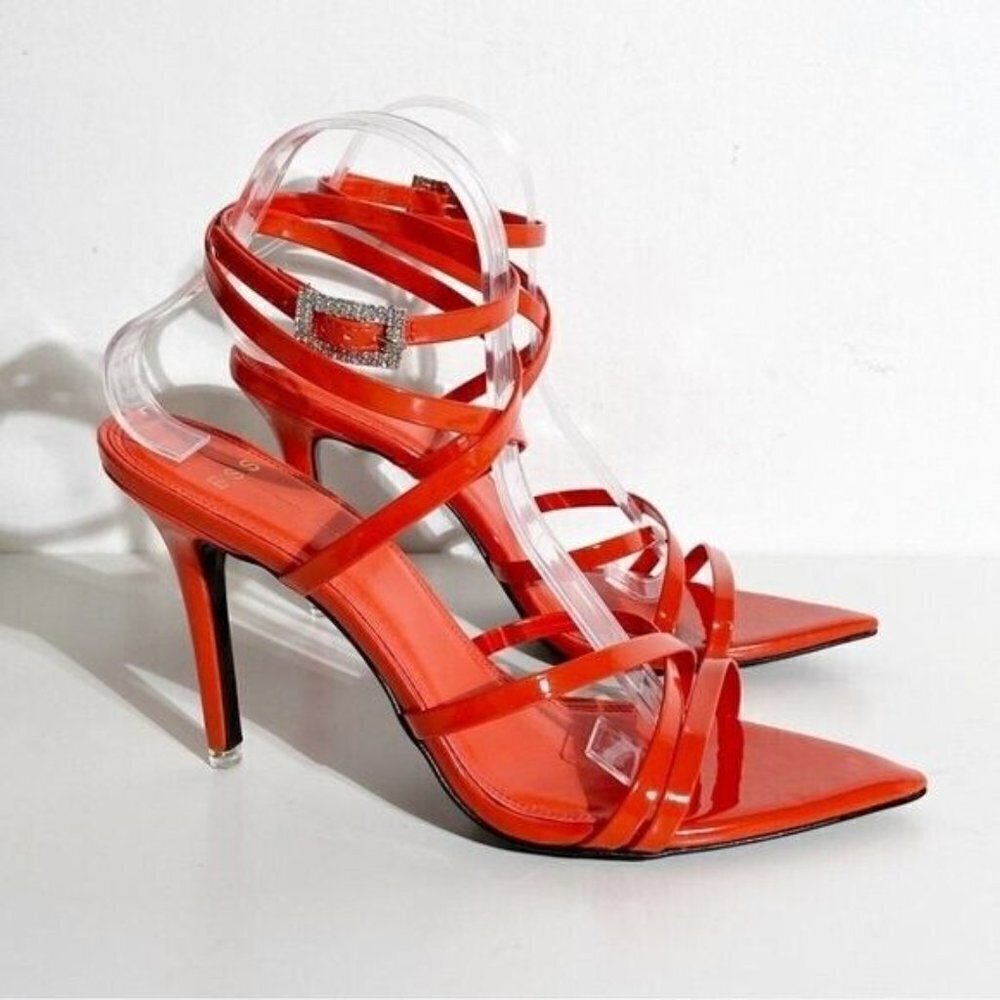 BLACK suede Studio Sandals BNWOT "Kimora" orange heels women NEW strappy